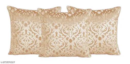 Homesajja Damask Premium Velvet Diwan Set - 1 Bed sheets, 2pc Bolster Cover with Dori, 3pc Cushion Covers (Large Sets of 6 Pieces Set) - Beige Color - NARIX INDIA 