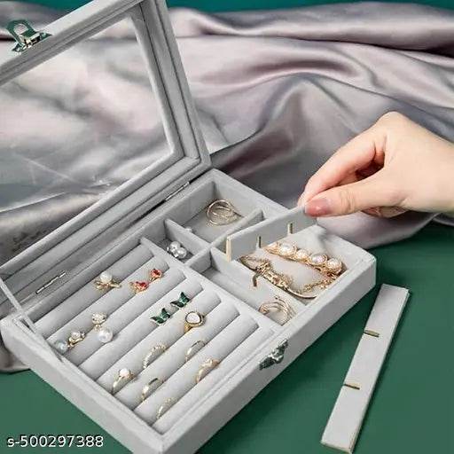 DYNAMIC ENTERPRISE - Jewellery Box Luxury Velvet Jewelry Organizer Box with Clear Lid – Multi-Layer Storage Case for Rings, Earrings, Bracelets & Accessories – Portable & Elegant Jewelry Box for Women & Girls (Multicolor) - NARIX INDIA 
