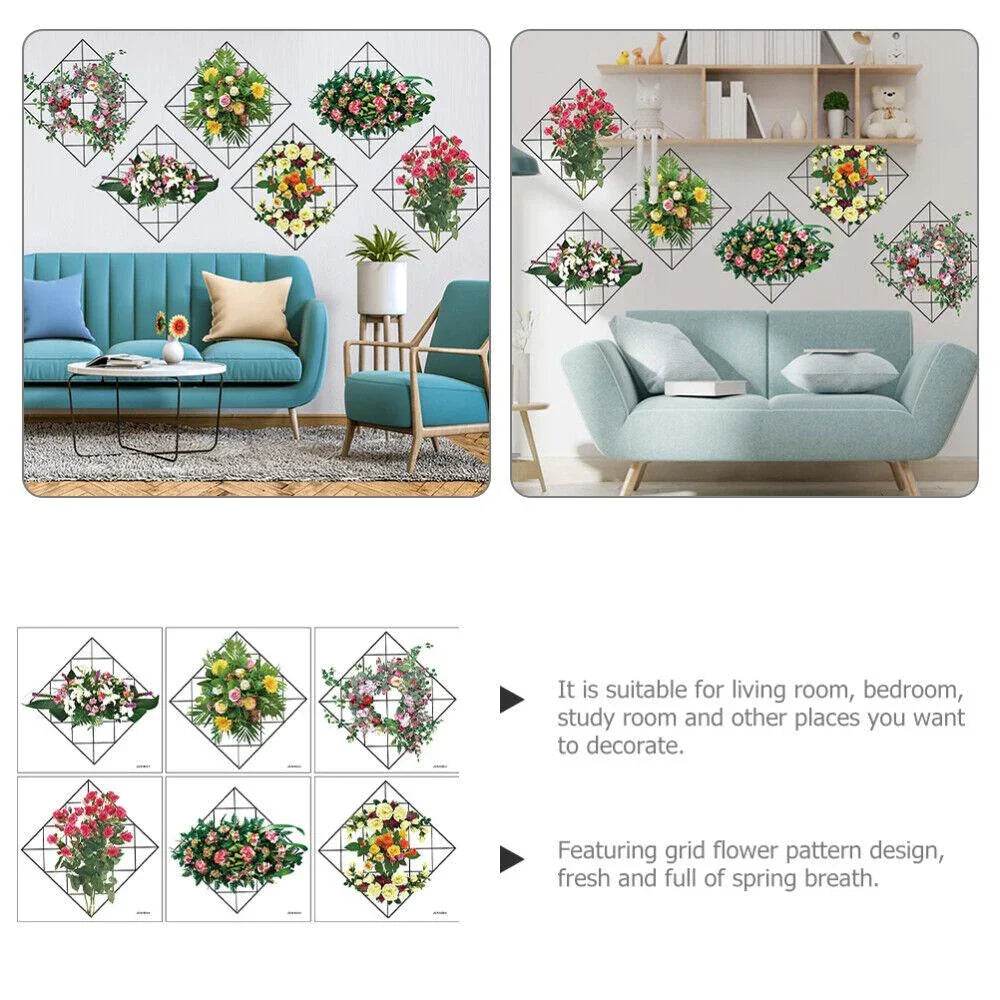 Home Wall Art Grid Flower Pattern Sticker Office Decals The Flowers - NARIX INDIA 