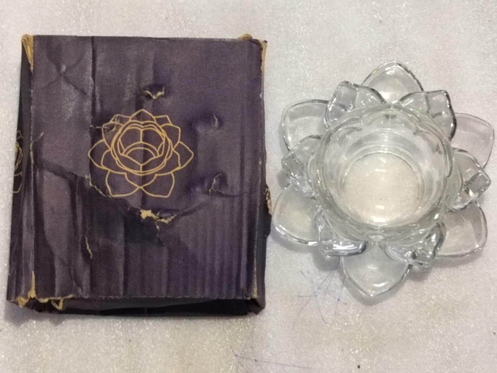 Glass Lotus Flower Tea Light Candle Holder Set - NARIX INDIA 