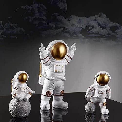 Astronaut Spaceman Statue Ornament Home Office Desktop Figurine Decors Set of 3 - Golden - NARIX INDIA 