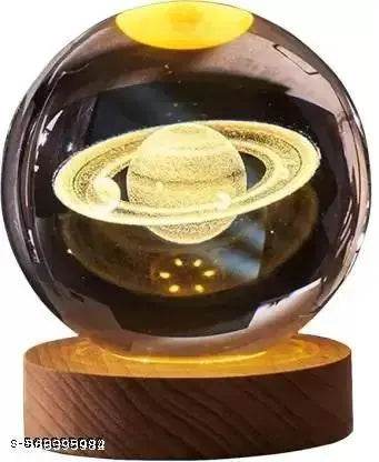 3D Galaxy Crystal Ball Night Light, LED Solar System Crystal Ball Night Light with Wooden Base (Saturn) - NARIX INDIA 