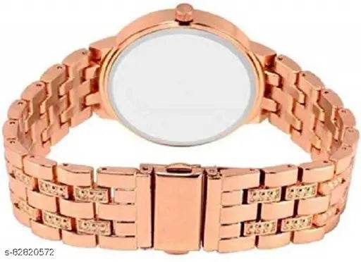 metallic strap Rose gold coloure diamond stitches high quality stylish analog watch for girls and womens - NARIX INDIA 