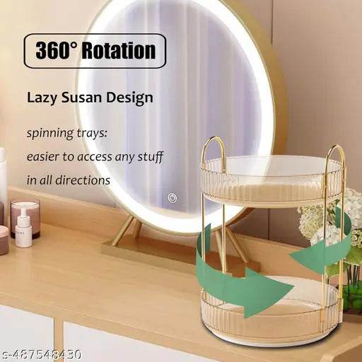 Xpandio Rotating Makeup Organizer for Vanity, High-Capacity Skincare Clear Make Up Storage Perfume Organizers Cosmetic Dresser Organizer Countertop 360 Spinning (Amber Gold, 2 Tier) - NARIX INDIA 