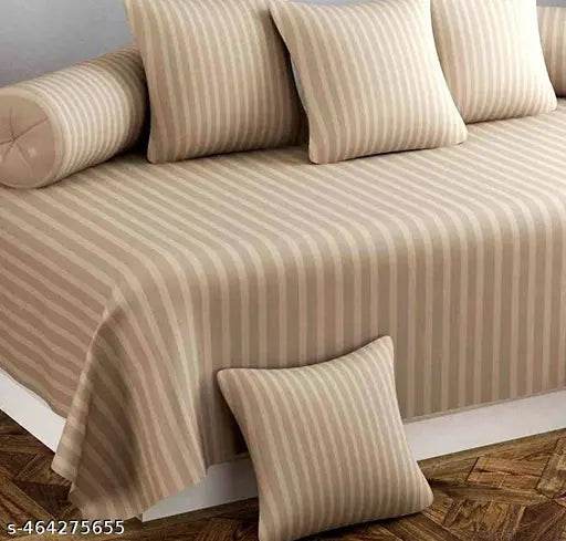 Premium Satin Stripes Cotton Diwan Set Covers of 8 Pieces (1 Single Bedsheet, 2 Bolster Covers, 5 Cushion Covers) - NARIX INDIA 