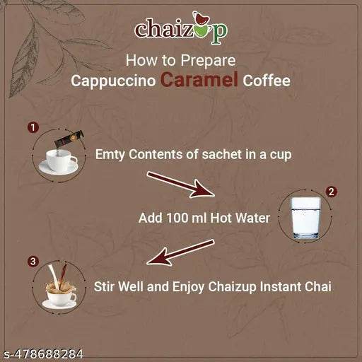 Chaizup Caramel Coffee Premix Instant Coffee Powder Mix 120gm ,6 Sachets x 20 gm Hot and Brew Low Sugar Premiun Coffee Blend - NARIX INDIA 