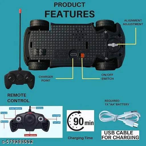 Battery Operated 3D Lights Famous Toy Car Remote Control High Speed Rechargeable Racing Toy Power Battery Car Remote Controller Gift for Kids Boy Girls (2-8 Years) - NARIX INDIA 