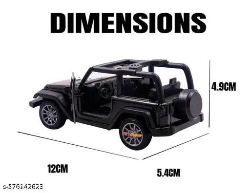 1:32 Scale Die-Cast Thar SUV Toy Car Model for Kids | Metal Miniature Off-Road Jeep with Openable Doors | Pull Back Action Friction Powered Vehicle | Black Thar Collectible for Boys, Girls & Car Lovers | Unbreakable Toy Jeep for Kids 3+ Years - NARIX INDIA 