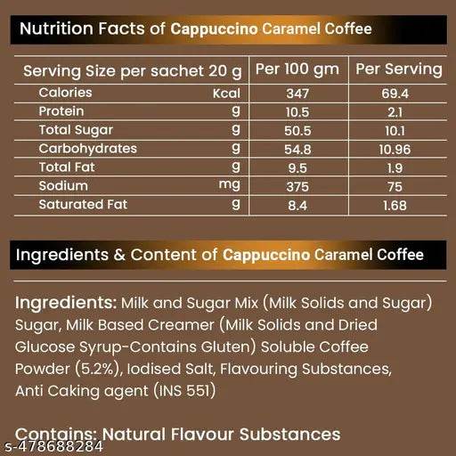 Chaizup Caramel Coffee Premix Instant Coffee Powder Mix 120gm ,6 Sachets x 20 gm Hot and Brew Low Sugar Premiun Coffee Blend - NARIX INDIA 