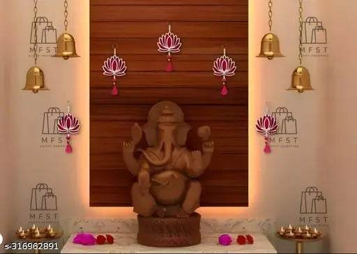 Wall Decor Lotus Jhumka Style with Ball Pearl Beads Hanging (Pack of 5 pcs, Approx 9 inch Each) | Pink Lotus Hangings | Diwali Decor | Wedding Decoration | Floral Wall Hangings | Festive Decorations | Latkan for Festivle Decoration | Backdrop for Temple D - NARIX INDIA 