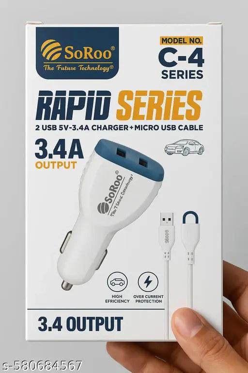 SoRoo Rapid Series C-4 Car Charger with Dual USB & Micro USB Cable – 3.4A Fast Charging - NARIX INDIA 