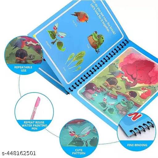 Reusable Magic Water Book Quick-Dry Coloring Book with Magic Pen – Doodle and Painting Board for Children's Educational Drawing Pad (Assorted Colors & Random Designs, Pack of 4) - NARIX INDIA 