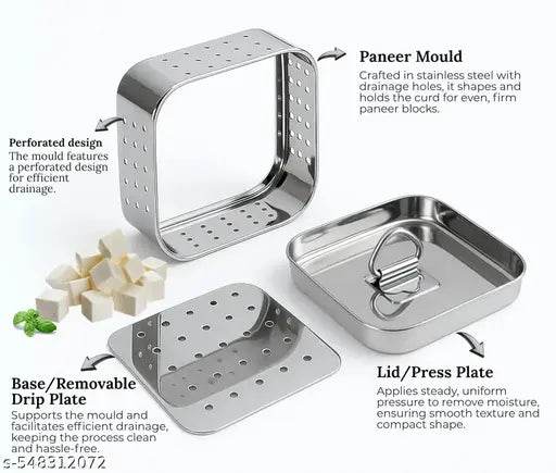 Hasti Stainless Steel Square Shape Indian Paneer/Tofu Press Mould Maker (250 Ml) Strainer (Steel Pack of 1)(SMALL) - NARIX INDIA 