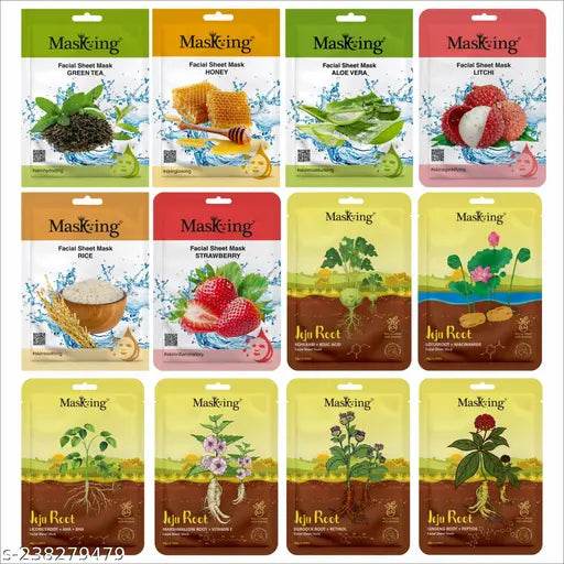 Beauty and Jeju Facial sheet mask combo set for skin glowing, Ideal for men and Women Pack of 12 - NARIX INDIA 