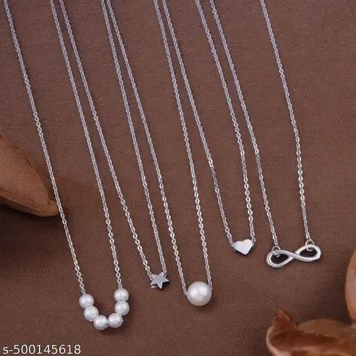 shimmering beautiful pack of 5 necklace chain pendal combo for women and girls - NARIX INDIA 
