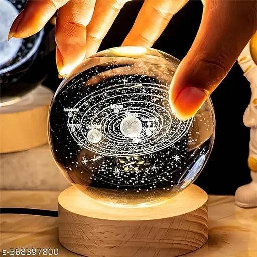 3D Galaxy Crystal Ball Night Lamp,Solar System Crystal Ball Night Light, USB Table Colorful LED Wooden Crystal Ball for Home Decoration Birthday Gift for Teens Boys and Girls (Planet) - NARIX INDIA 