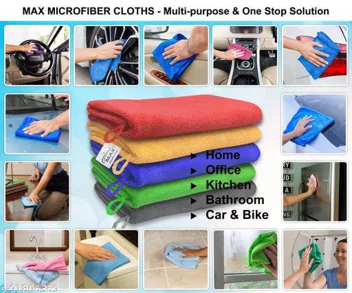 MAX Microfiber Cloth for Car, Bike, Office, Home and Kitchen Cleaning, Washing and Polishing (4 Pieces, 40 x 40 cm, 350 GSM, Grey) and Foam Applicator (4 Pieces) Combo - NARIX INDIA 