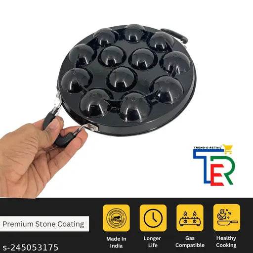 TRENDY 12 Cavities Non Stick Appam Patra with Lid and Side Handle/ kulipaniyaram pan nonstick/ appe/panniyaram kadai/Paniyaram/Appam Pan/Appam Maker/appam kadai/idali Maker/idli Pan kadai/litti maker Paniarakkal with Lid Paniarakkal with Lid 0.5 L capacit - NARIX INDIA 
