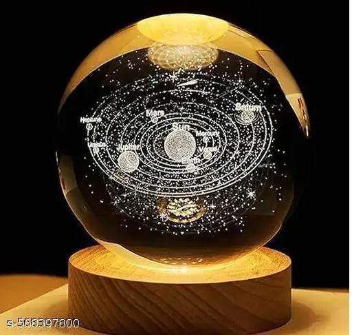 3D Galaxy Crystal Ball Night Lamp,Solar System Crystal Ball Night Light, USB Table Colorful LED Wooden Crystal Ball for Home Decoration Birthday Gift for Teens Boys and Girls (Planet) - NARIX INDIA 