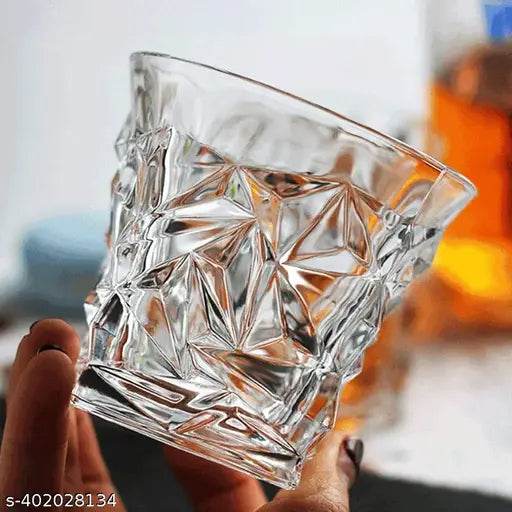 Crystal Diamond Cuts Shape Water Glass Juice Glasses Cold Bevrage Drinking Glass(300ml Set of 6) - NARIX INDIA 