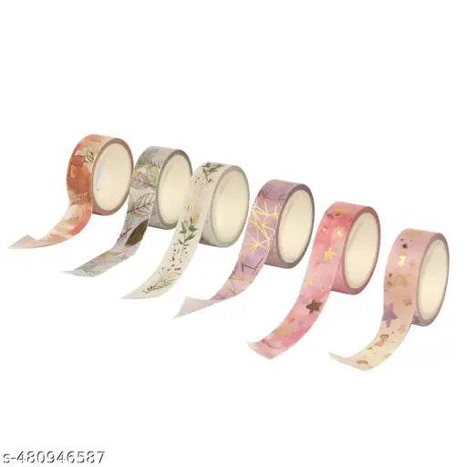 SYGA Gold Washi Tape Set DIY Crafts, Journal Supplies, Planners, Scrapbooking, Gift Wrapping - 6 Rolls (15mm x 5M) - NARIX INDIA 