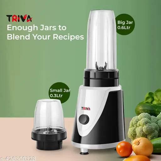 Triva 550watt Nutri Blender with 2 Polycarbonate unbrekable Blender jars Big with 600 Ml Capacity and small with 400 Ml Jar, multi purpose jars can also be used for chutney, mango shake, fruit shakes, smoothies and Paste - NARIX INDIA 