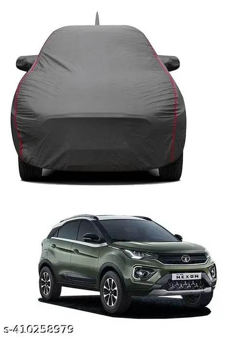 Malti water resistance car cover for Tata Nexon in grey and red piping - NARIX INDIA 