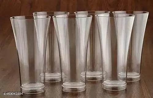 6 Pcs Round Long Unbreakable Transparent BPA Free Food Grade Plastic Fiber Drinking Water Glass Set, Juice Glass, Cocktail, Lassi, Soda, Milkshake, Beer Glass, Wine Glass Set - NARIX INDIA 