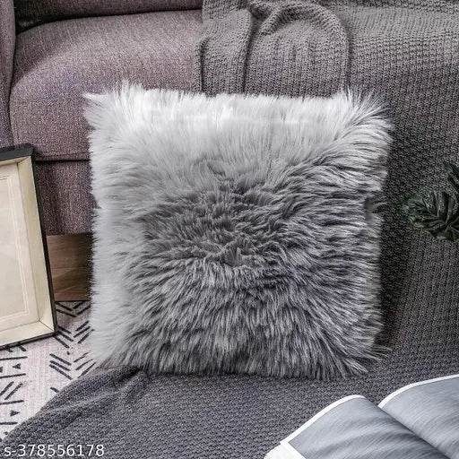 Catchyx Cart Fur Cushion Cover Pack Of 2 Gray 30cm*30cm - NARIX INDIA 