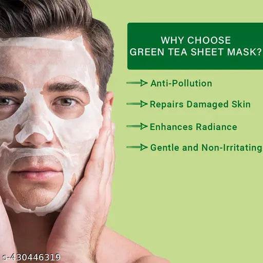 Mancode Green Tea Facial Sheet Mask | Facial Sheet Mask for Men & Women | Daily Glow Sheet Mask for Glowing & Hydration | Repairs Damage Skin | purifies skin | With Korean Formula | For All Skin types | Travel friendly | Sheet mask 25gm Pack of 3 - NARIX INDIA 