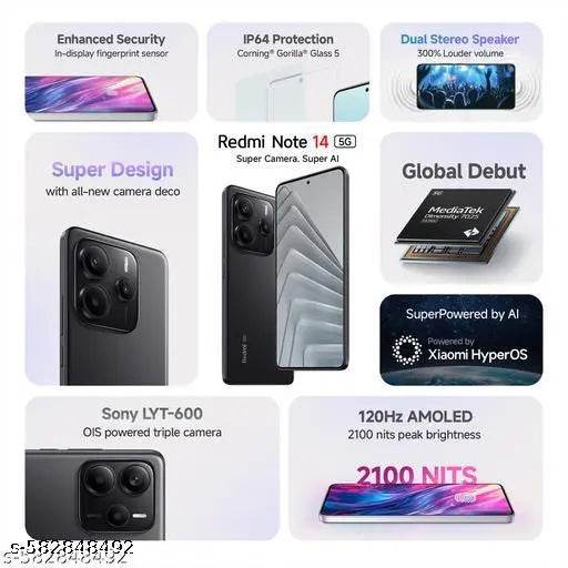 Redmi Note 14 5G 8Gb Ram 256 GBTitan Black - NARIX INDIA 