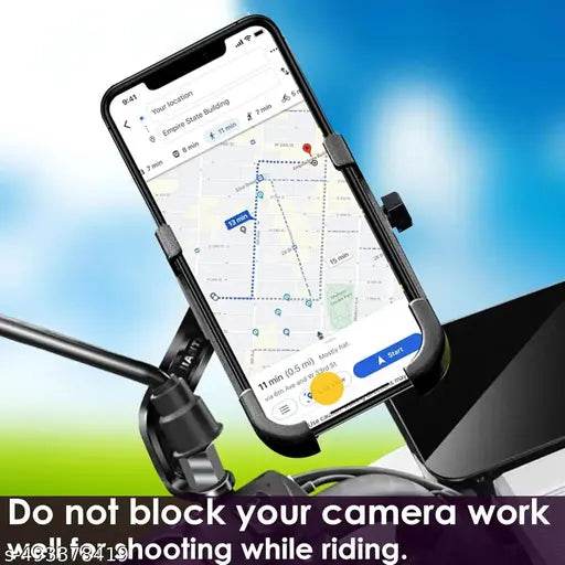 Metal Bike Mount Holder Navigation 360 Degree Rotation Mirror Cradle for All Smartphones Bicycle, Motorcycle, Scooty (Black) - NARIX INDIA 