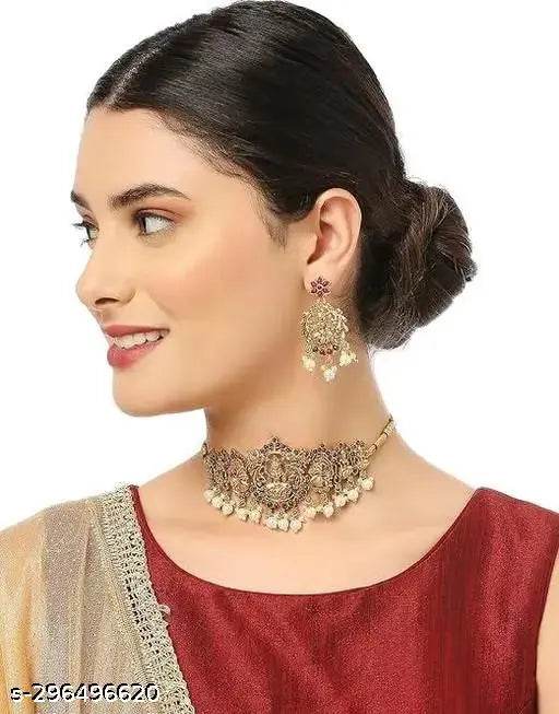 Matte Finished Choker Necklace Jewellery Set for Women Girls - NARIX INDIA 