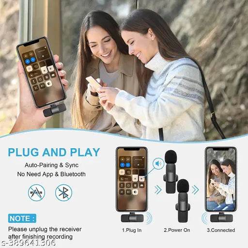 UKER7 2.4ghz Dual Wireless Microphone, Digital Mini Portable Recording Clip Mic with Receiver for All iOS,Lighting Mobile Phones Camera Laptop for Vlogging YouTube Zoom Call - NARIX INDIA 