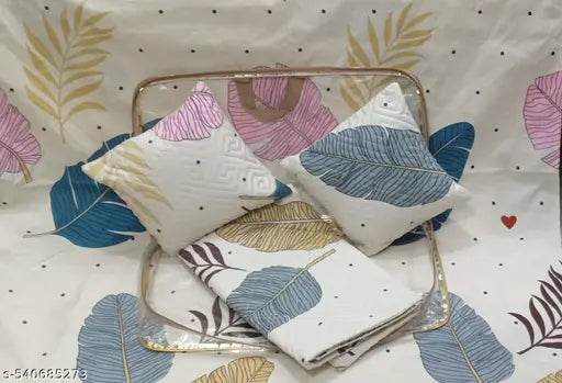 Home 5 Pc Bedding Set Including 1 Double Bedsheet With 2 Pillow Covers With 2 Cushions - NARIX INDIA 