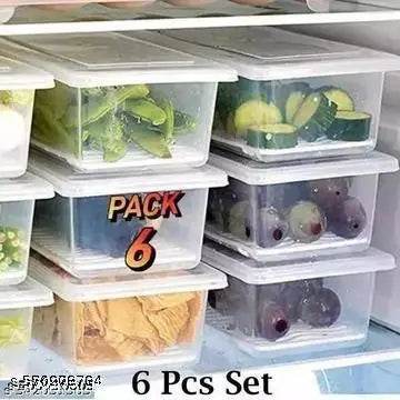 Fridge Storage Boxes (Pack of 6), Fridge Organizer with Removable Drain Plate Fridge Storage Containers Keeps Fruits, Vegetables, Meat, Fish Fresh Longer 1500 ML Container Boxes - NARIX INDIA 