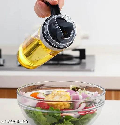Purankam Auto Flip Cooking Oil Bottle, 550ML Olive Oil Bottle Dispenser for Kitchen, Glass Cruet Bottle with Non-Slip Handle for Olive Oil, Vinegar, Soy Sauce (Pack of 1) - NARIX INDIA 