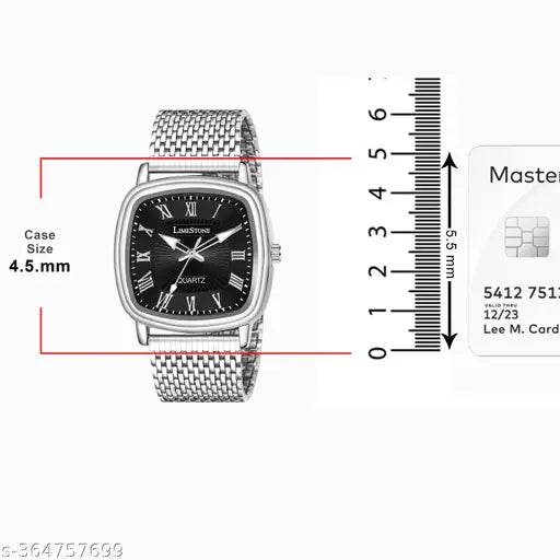Classic Series Mesh Chain Stainless Steel Square Quartz Analog Watch - For Men LS3256 - NARIX INDIA 