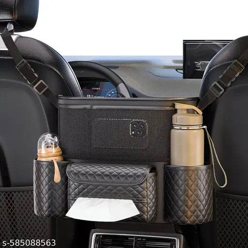 Multipurpose Car Organizer Bag with Tissue Box and Cup Holder Space Saving Double Sided Center Console Car Headrest Organizer - NARIX INDIA 