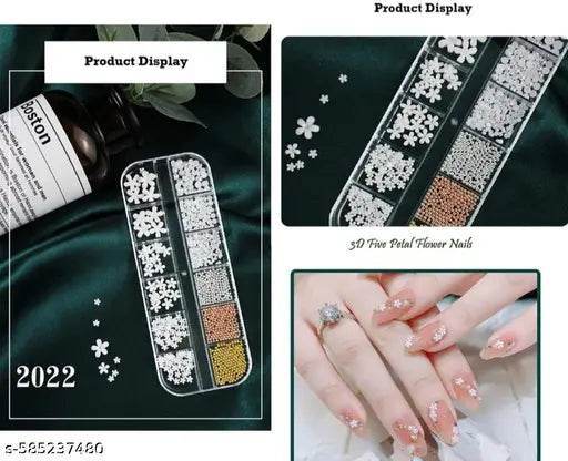 "Trendy Nail Art Combo – Rhinestones, Pearls, Beads & 3D Flowers Decoration Kit"