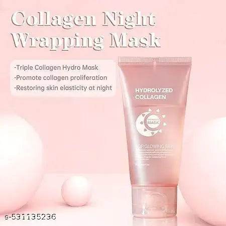 Collagen night mask Wrapping Peel Off Facial Mask Pack - Elasticity & Hydration Care, Reduces Sagging & Dullness - Hydrolyzed Collagen For Glowing Skin - Korean Skin Care, 2.53 fl.oz - NARIX INDIA 
