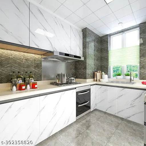 60 x 200 CM White Marble kitchen wall stickers oil proof heat resistant, wallpaper for kitchen, kitchen oil proof wall sticker, stickers for bathroom, marble wallpaper - NARIX INDIA 