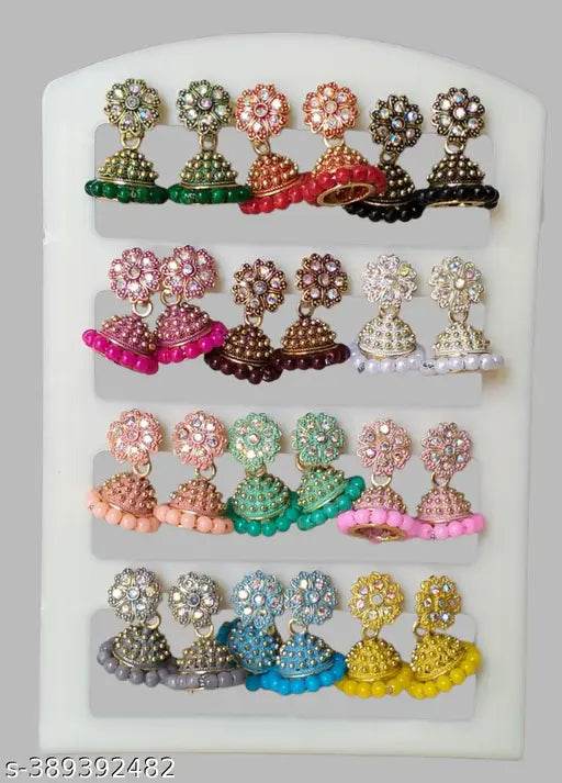 Fancy And Simple Multi Color Jhumka Earrings Combo Pack Of 12 Pair - NARIX INDIA 