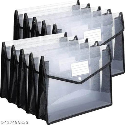 Set Of 10 File Folder For Documents, Transparent A4/Foolscap Documents Holder File Storage Bag with Snap Button - Black - NARIX INDIA 