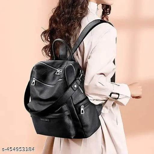 Medium 25 L Laptop Backpack Backpack Purse for Women Convertible Travel Vintage PU Leather Shoulder Bag (Black) - NARIX INDIA 