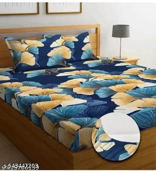 Fitted Cotton king size bedsheet with elastic and 2 pillow covers - NARIX INDIA 