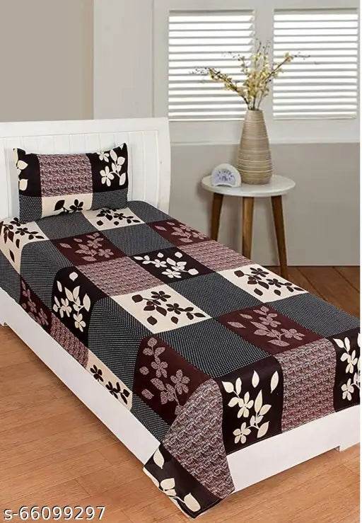 FABRIC FOUNDATION 145 TC 3D Printed PolyCotton 1 SingleBed Bedsheet with 1 Pillow Covers (Size - 60x90 Inches) - NARIX INDIA 