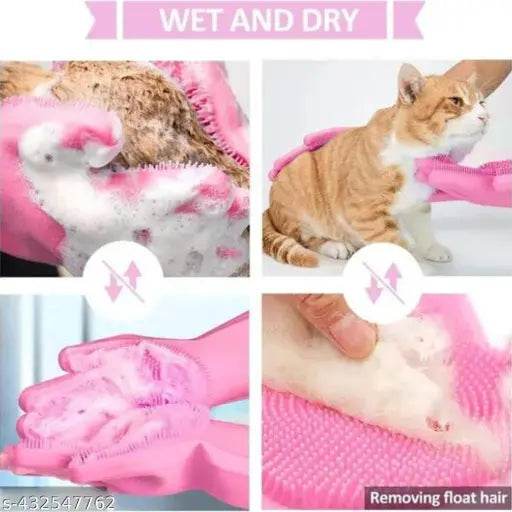Pet Dog Bath Glove Soft Silicone dog bathing hand gloves Brush Hair Fur Grooming Cleaning Brush glove Shampoo...(Pair 1) - NARIX INDIA 