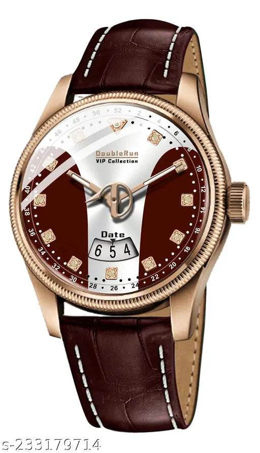 3D Glass Date Display Multi Colour Dial Leather Strap Analog Watch - For Men - NARIX INDIA 