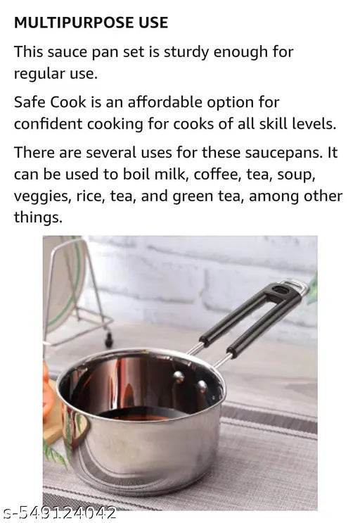 1500 ml Multiple purpose Stainless steel Soucepan I Tea pan for gas stove - NARIX INDIA 